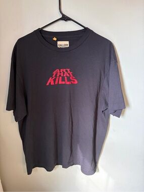 Gallery Dept Black Tee with Red 'Art That Kills' Chest Graphic